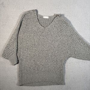 Altar’d State Chunky Open Knit V Neck‎ Sweater Women’s Size M Grey Lagenlook